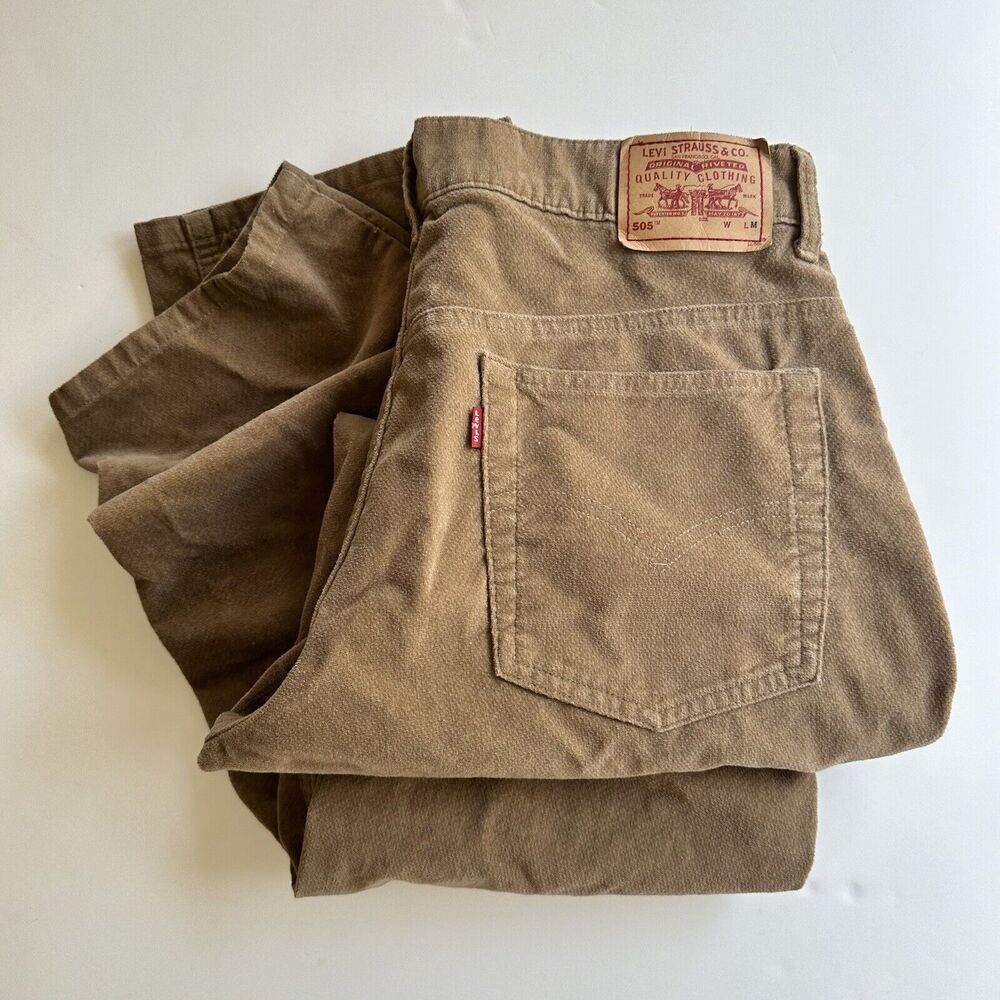 Vintage Levi’s 505 Jeans Lower Rise Straight Leg Cotton Velour Camel Size 12